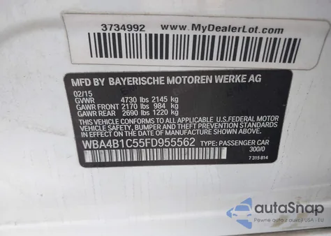 2015 BMW 435I Gran Coupe из США, поврежденный, VIN WBA4B1C55FD955562